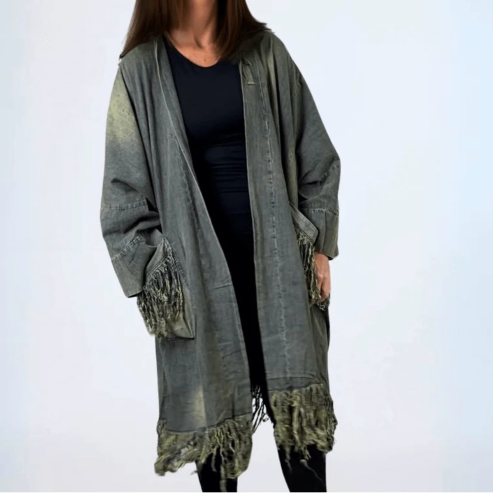Jaded Gypsy Distressed Denim Fringe Duster